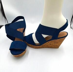 American Eagle Women's Blue Strappy Faux Leather Wedge Sandals Slip On 8.5
